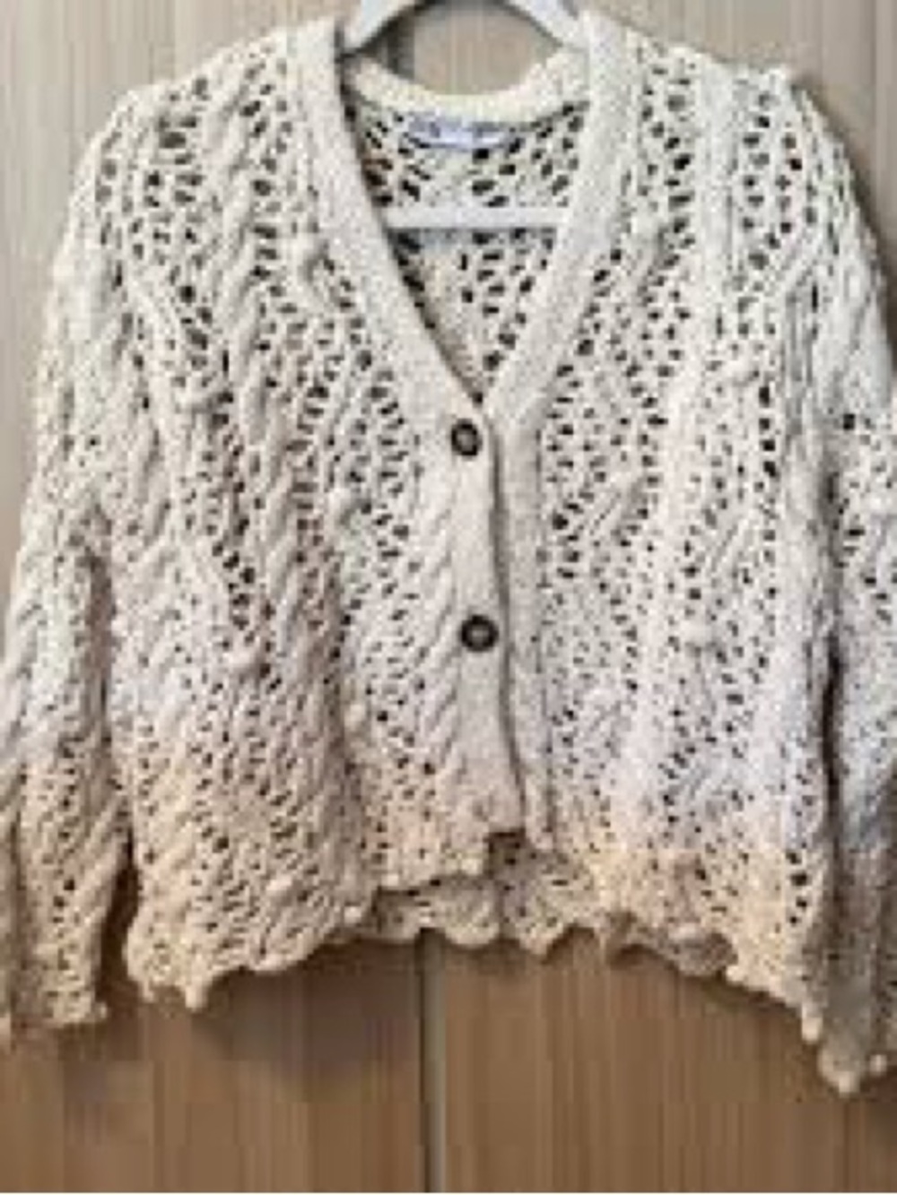 Zara Cream Open-Knit Button-Front Cardigan